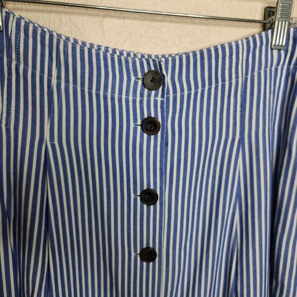 Talbots Stripe Button Front Pleated Midi A-Line Skirt in Blue White Size 8 - Picture 4 of 9